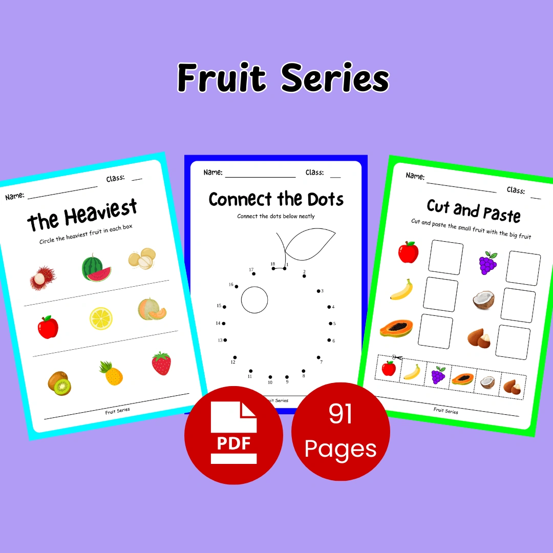 Fruit Series Worksheets β Fun and educational printable activities for kids, including matching, counting, and coloring exercises