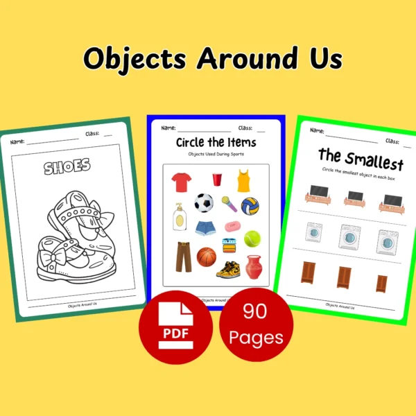Objects Around Us printable worksheets for kids - fun activities to recognize and categorize everyday objects