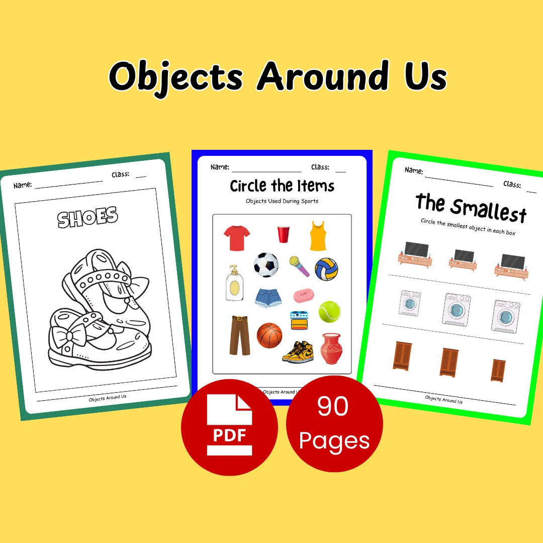 Objects Around Us printable worksheets for kids - fun activities to recognize and categorize everyday objects